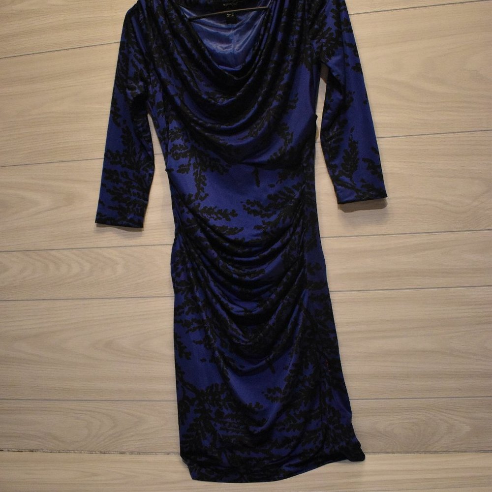 Mango Floral Black and Blue Dress